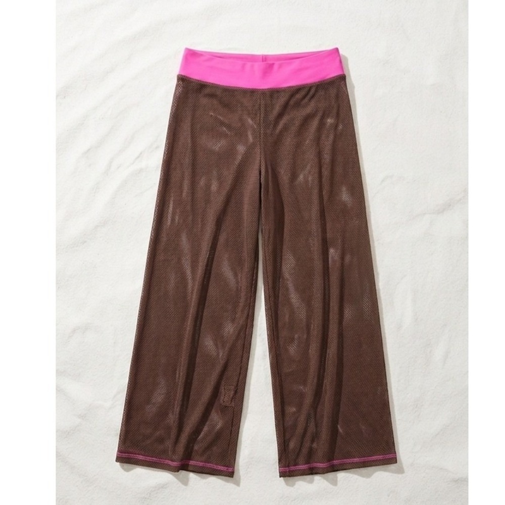 Vintage Natori Cruz Brown Mesh Wide Leg Pant Swim Cover Lounge